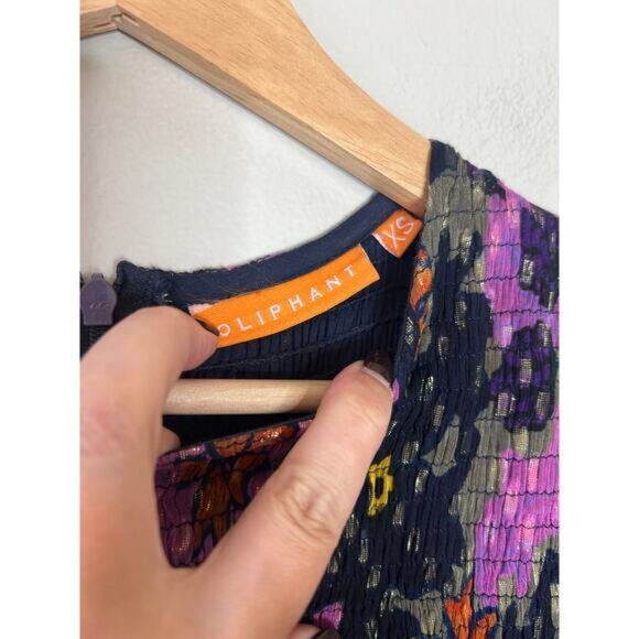 NEW Oliphant Smocked Top Long Sleeve Maxi Dress Suzani Navy Size: XS - Picture 4 of 5